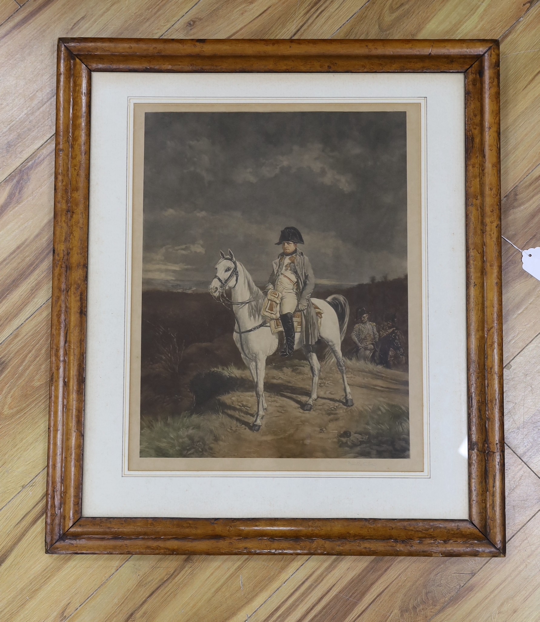 Frank Sternberg (b.1858), colour mezzotint, Napoleon on horseback, signed in pencil, 45 x 34cm